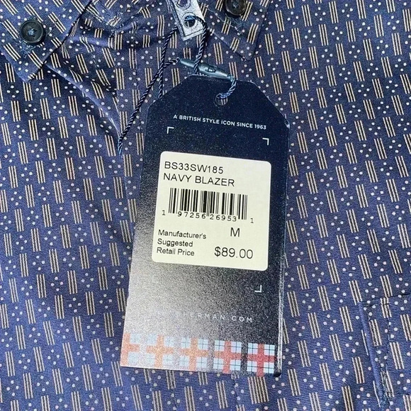 Ben Sherman  navy and brown short sleeve button down shirt sz M - Picture 4 of 5